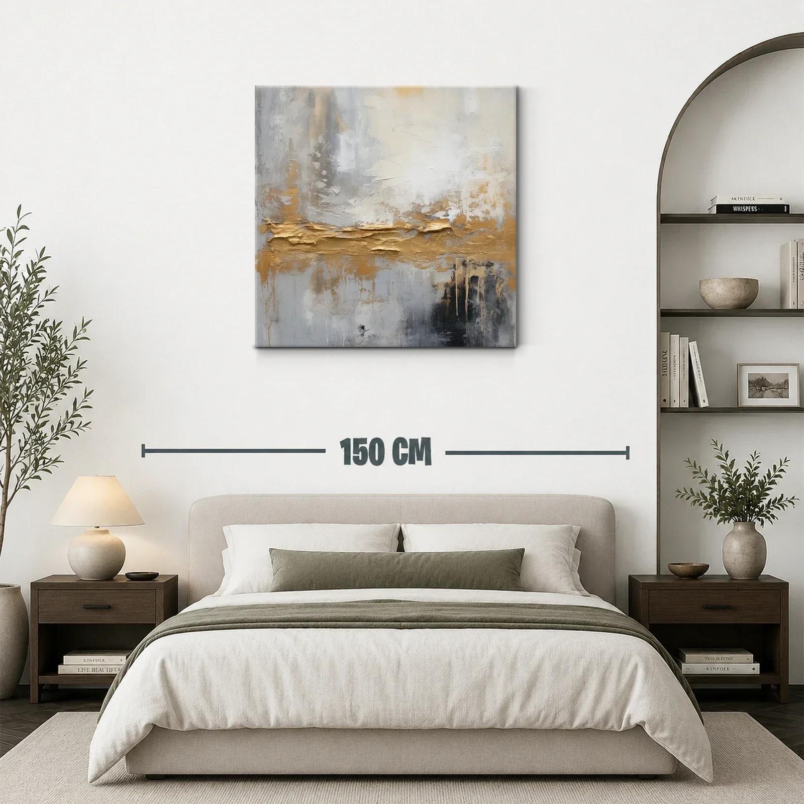 Cuadro abstracto con tonos dorados y grises modernos — miniatura 3