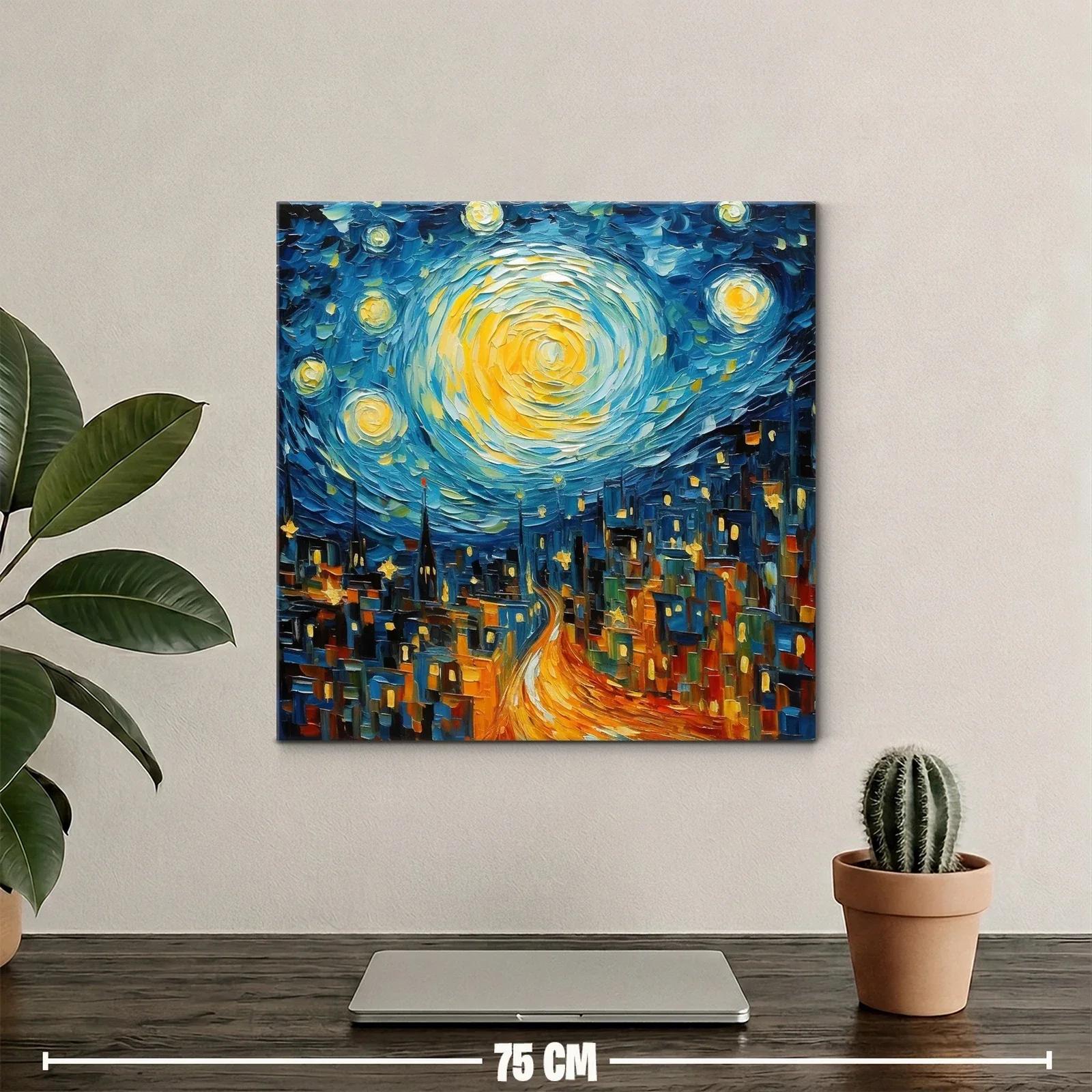 Calle nocturna iluminada bajo cielo estrellado vibrante — miniatura 2