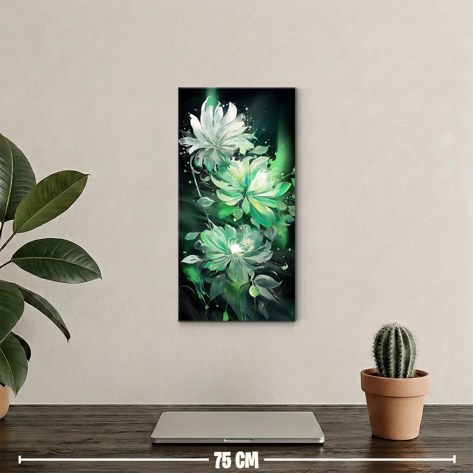 Cuadro flores de loto blancas y verdes con fondo oscuro — miniatura 2
