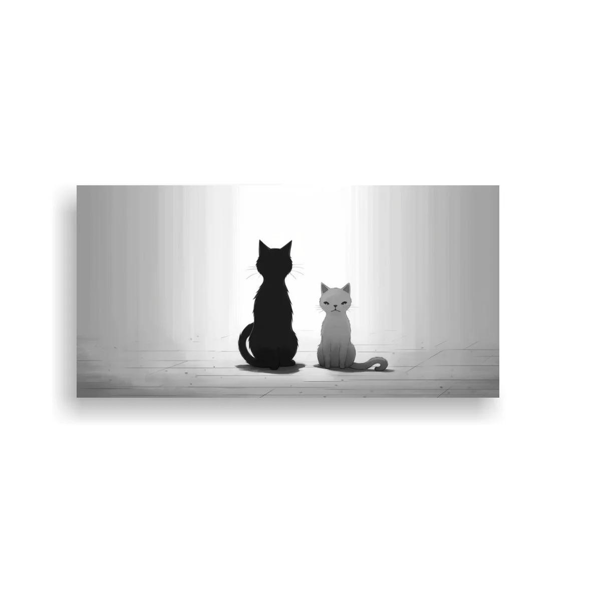 Cuadro dos gatos sentados con colas curvadas — imagen principal