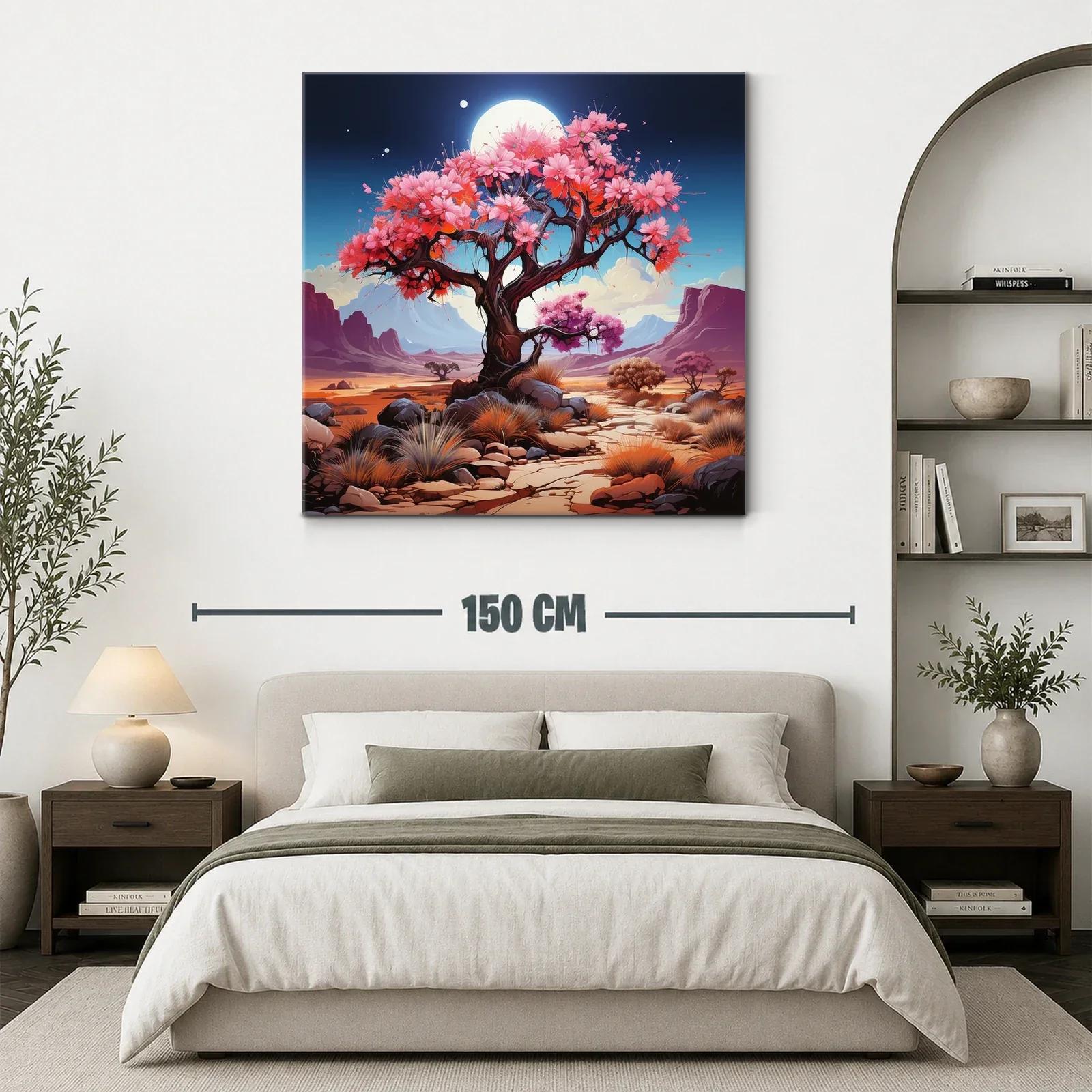 Árbol florido bajo luna llena en paisaje desértico — miniatura 3
