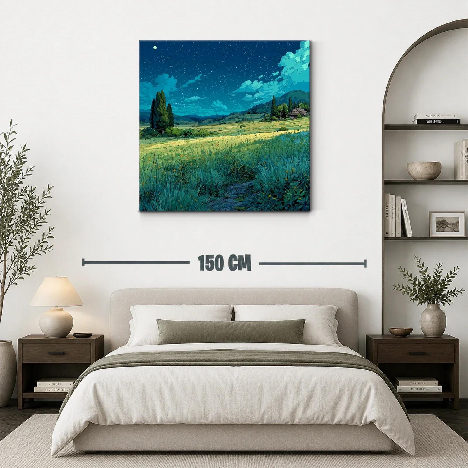 Paisaje nocturno de pradera iluminada por estrellas — miniatura 3