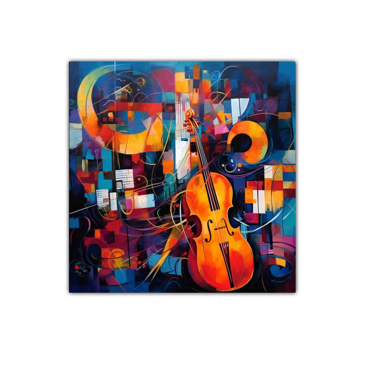 Cuadro vibrante con violonchelo y formas abstractas coloridas — miniatura 1