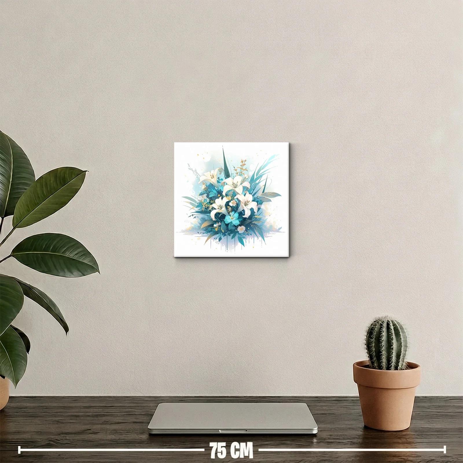 Elegante ramo de lirios blancos con toques azules y dorados — miniatura 2