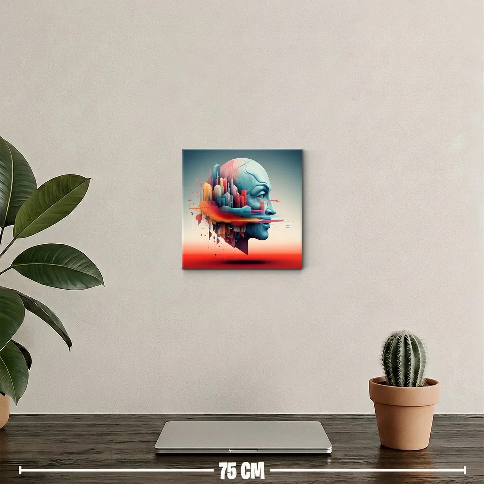 Rostro futurista con ciudad integrada en tonos vibrantes — miniatura 2