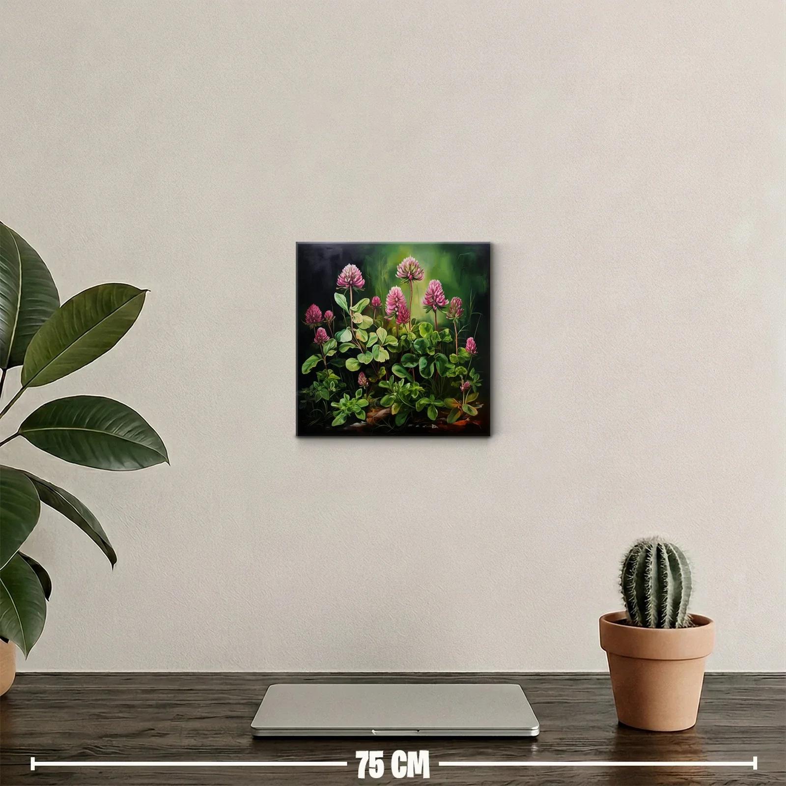 Cuadro decorativo con flores de trébol en tonos verdes y rosados — miniatura 2