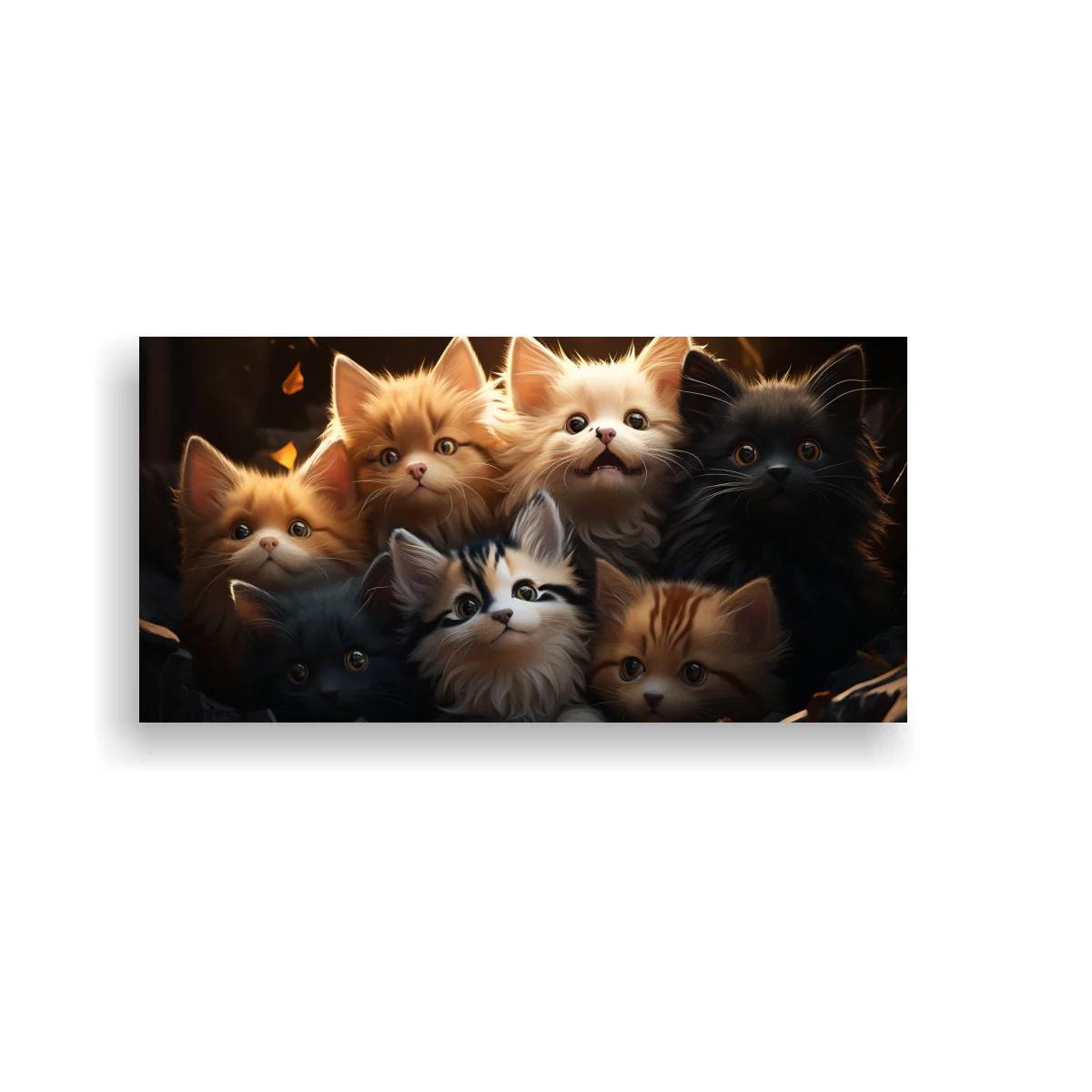 Cuadro grupo de gatitos con destellos anaranjados — imagen principal