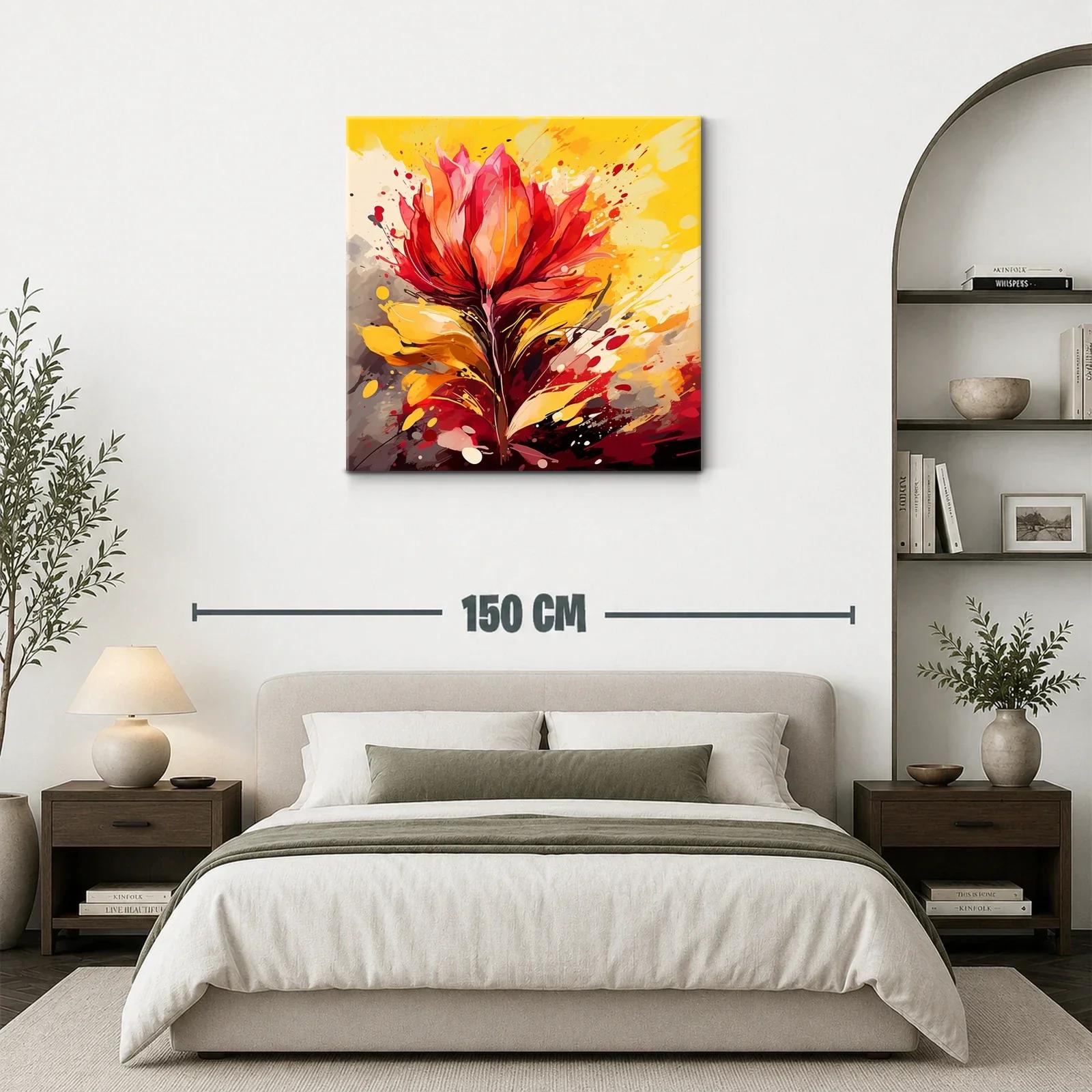 Cuadro moderno con explosión floral en tonos cálidos — miniatura 3