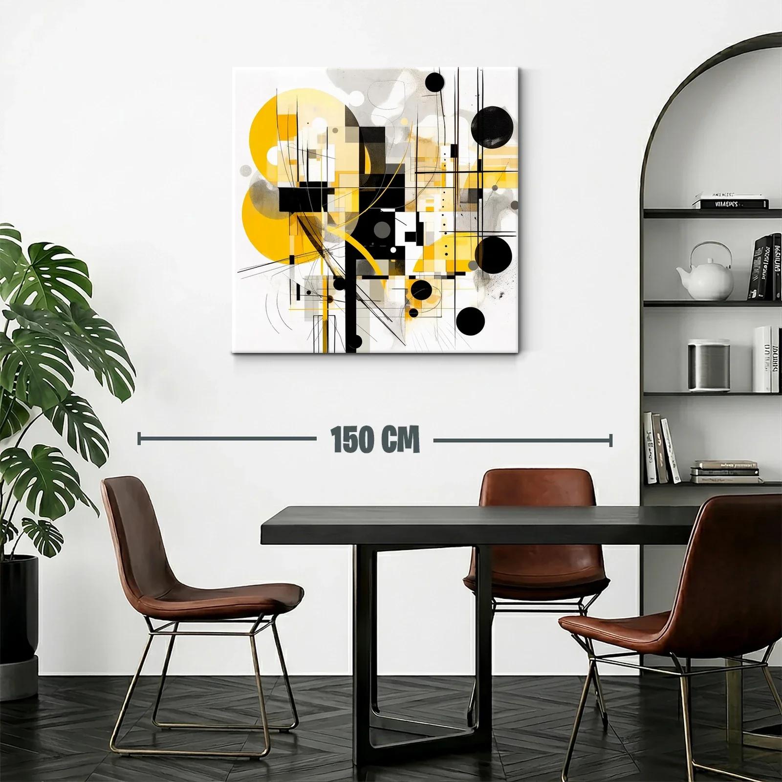 Cuadro abstracto con formas geométricas en tonos amarillos — miniatura 2