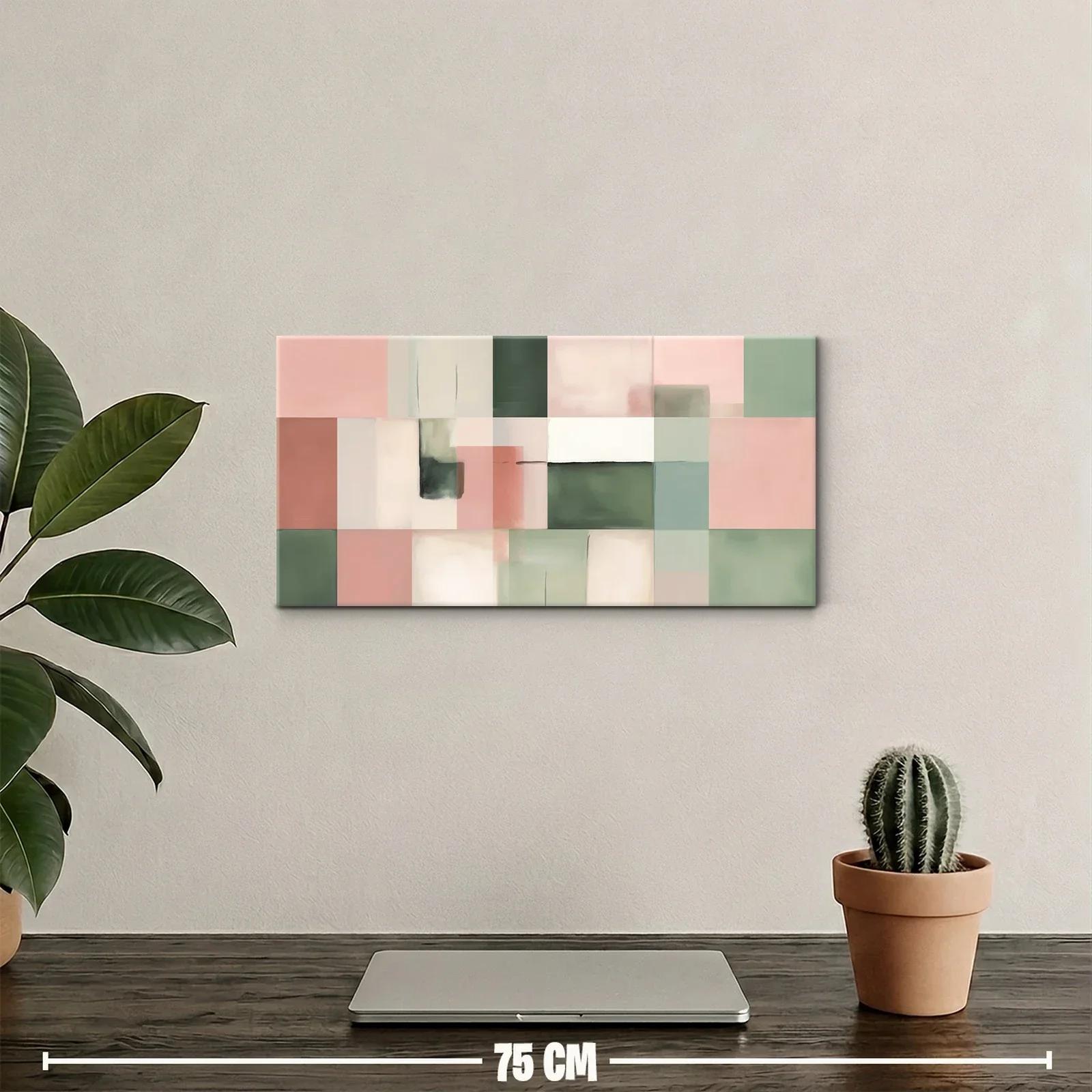 Cuadro composición geométrica de rectángulos en rosa y verde salvia — miniatura 2