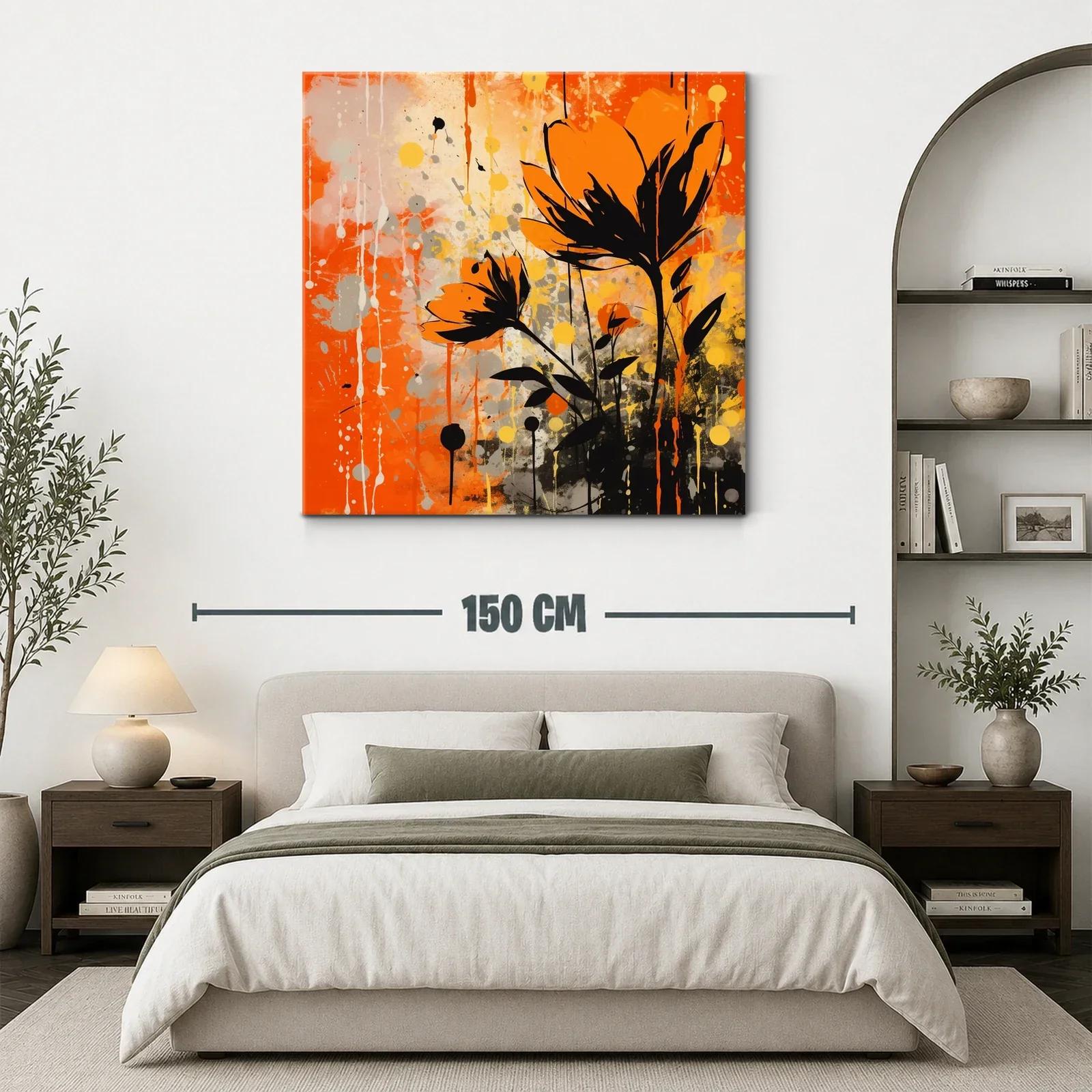 Cuadro floral con vibrante contraste en tonos naranja y negro — miniatura 3