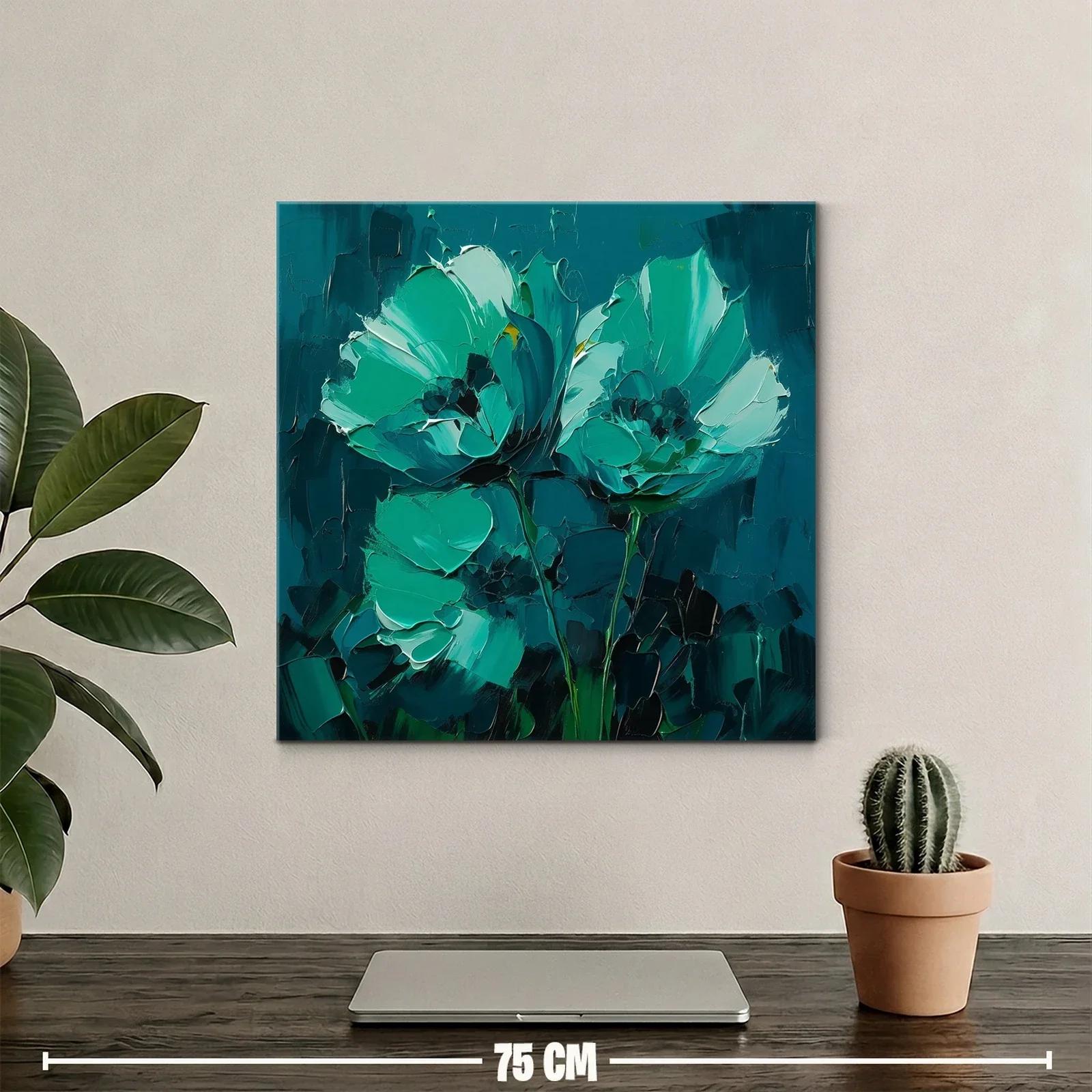 Cuadro floral pintura moderna en tonos verdes y azules — miniatura 2
