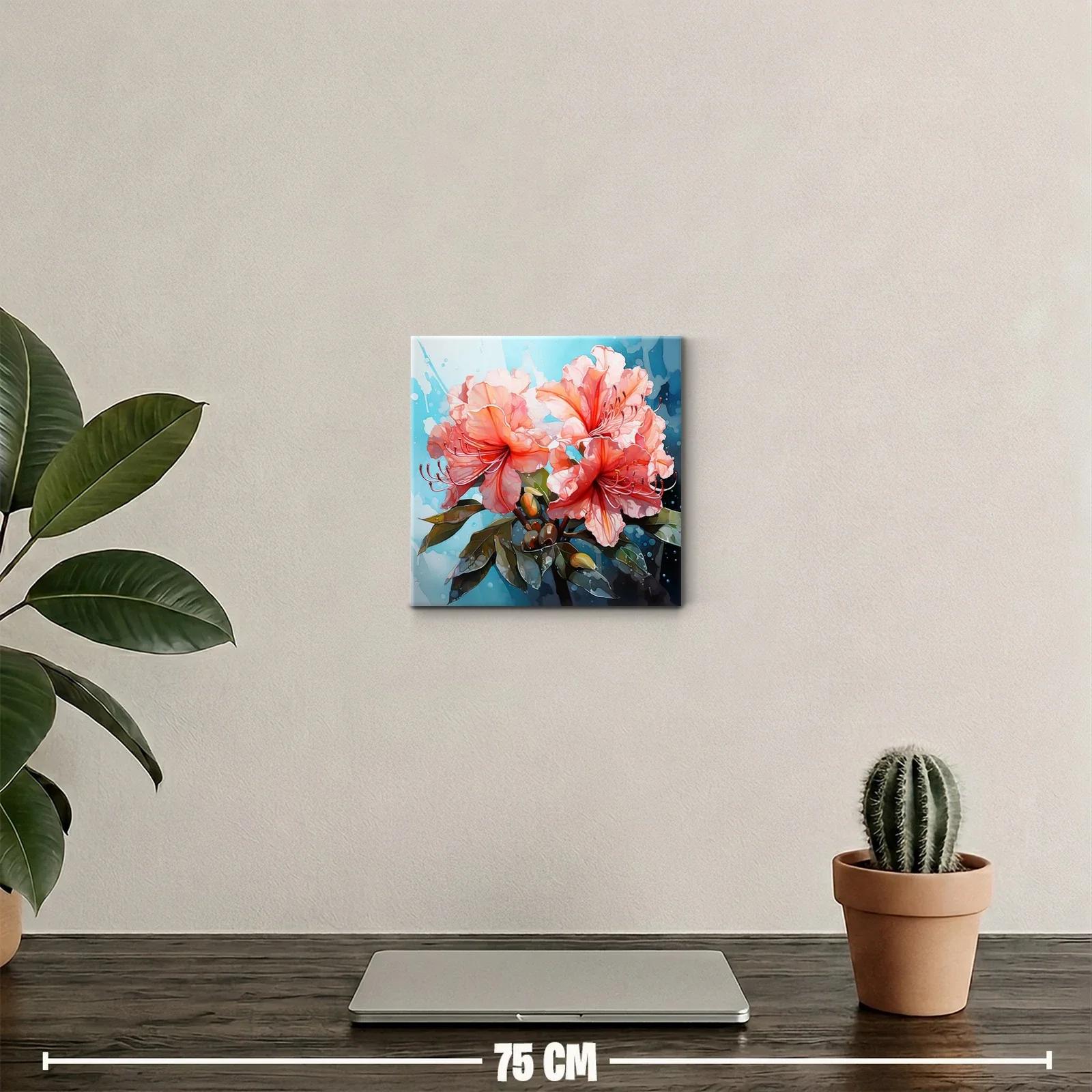 Cuadro decorativo de flores rosas con fondo azul vibrante — miniatura 2