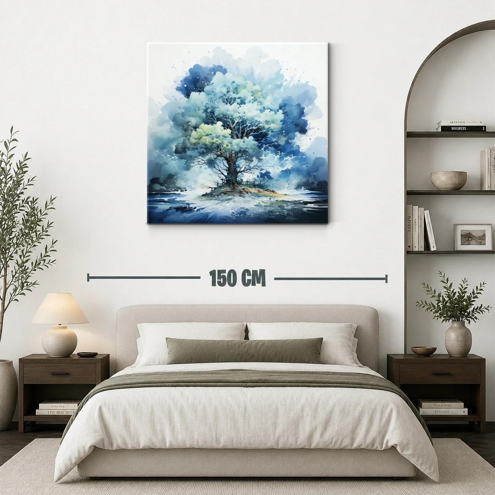 Árbol azul en isla flotante con fondo abstracto — miniatura 3