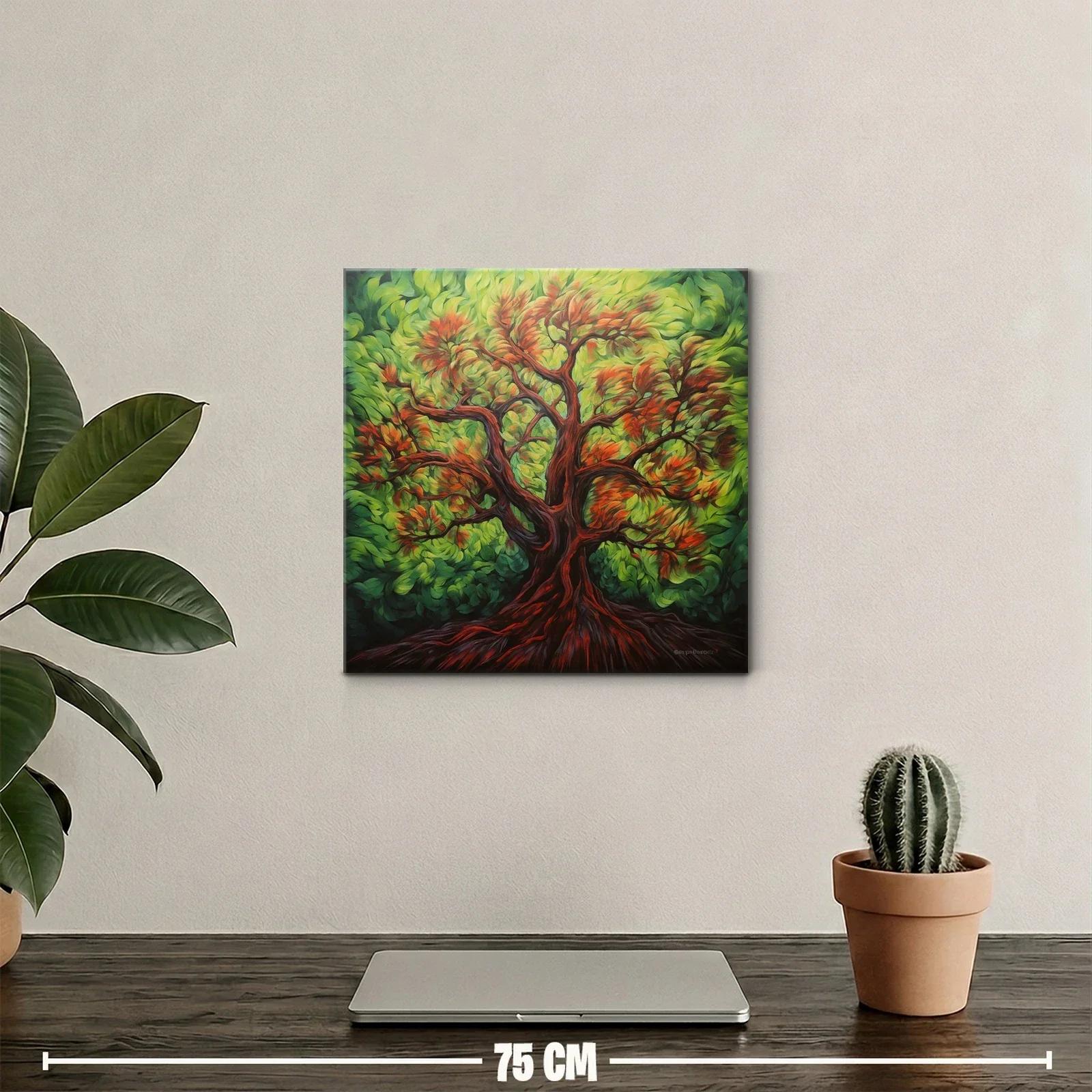 Árbol con hojas vibrantes en tonos verdes y rojos — miniatura 2