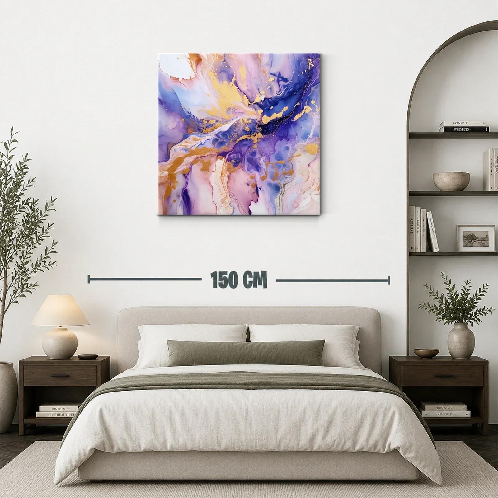 Cuadro abstracto en tonos violetas y dorados vibrantes — miniatura 3