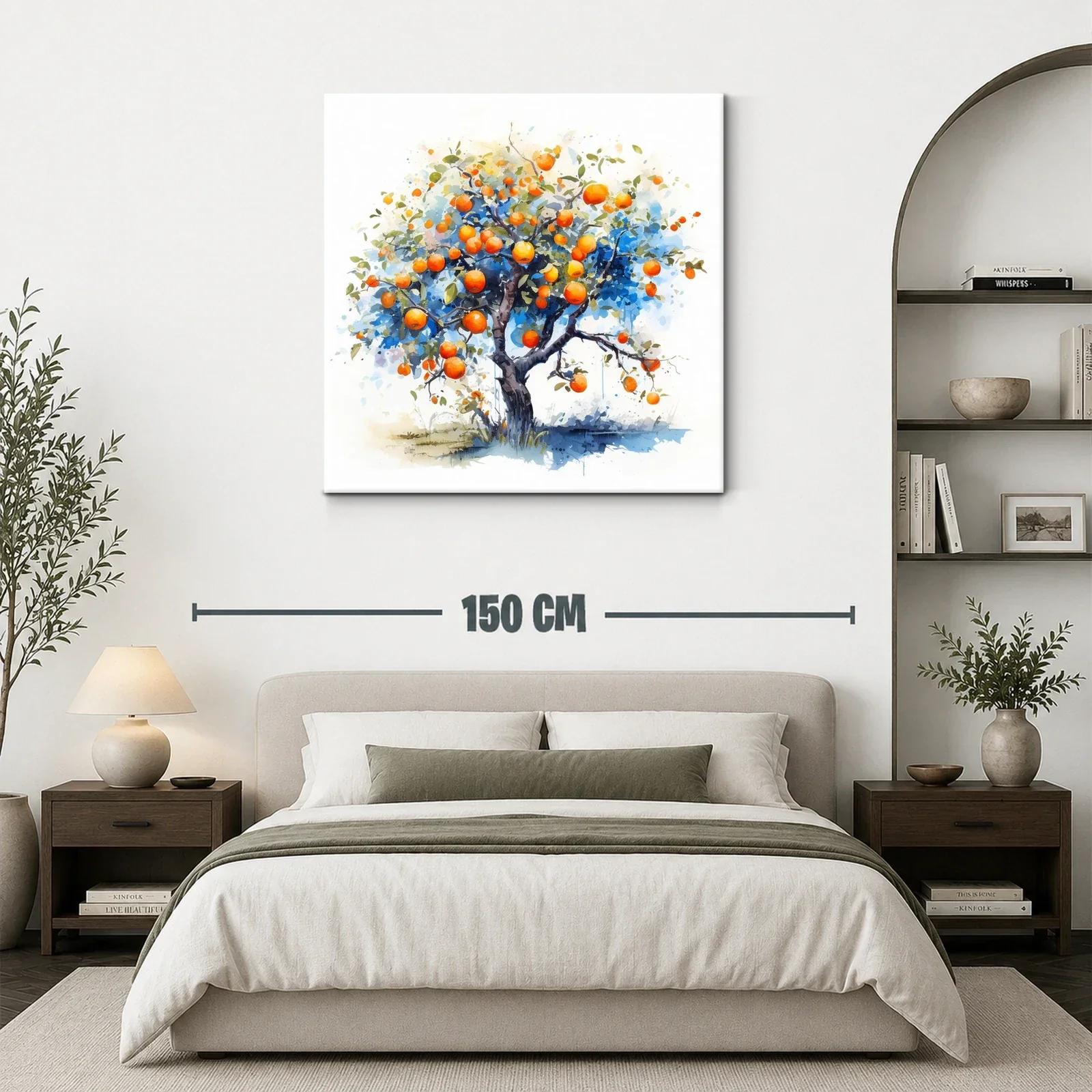 Árbol de naranjas vibrantes con fondo azul y blanco — miniatura 3