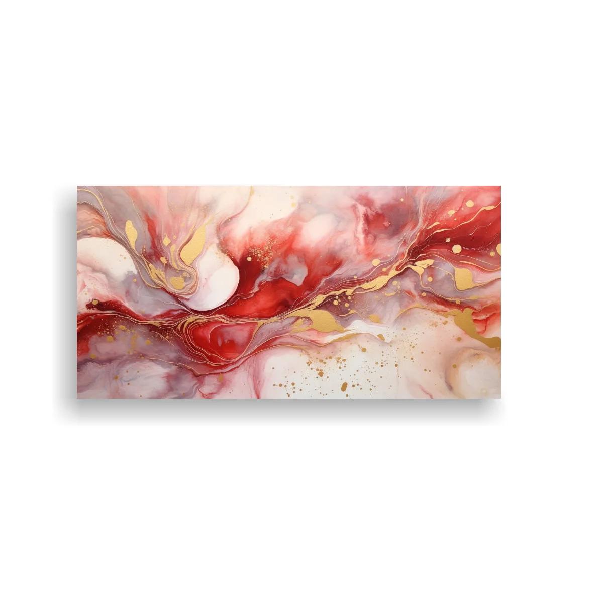 Cuadro abstracción fluida en rojo y dorado — imagen principal