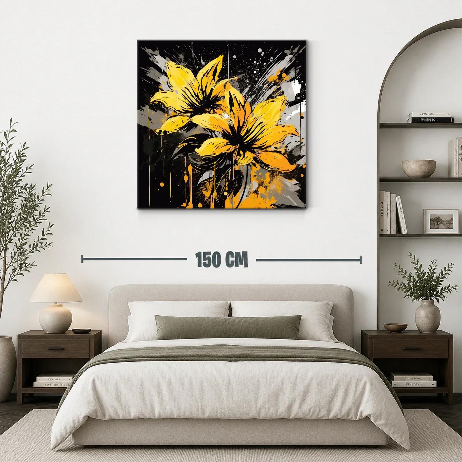 Vibrante cuadro floral con tonos amarillos y contrastes oscuros — miniatura 3