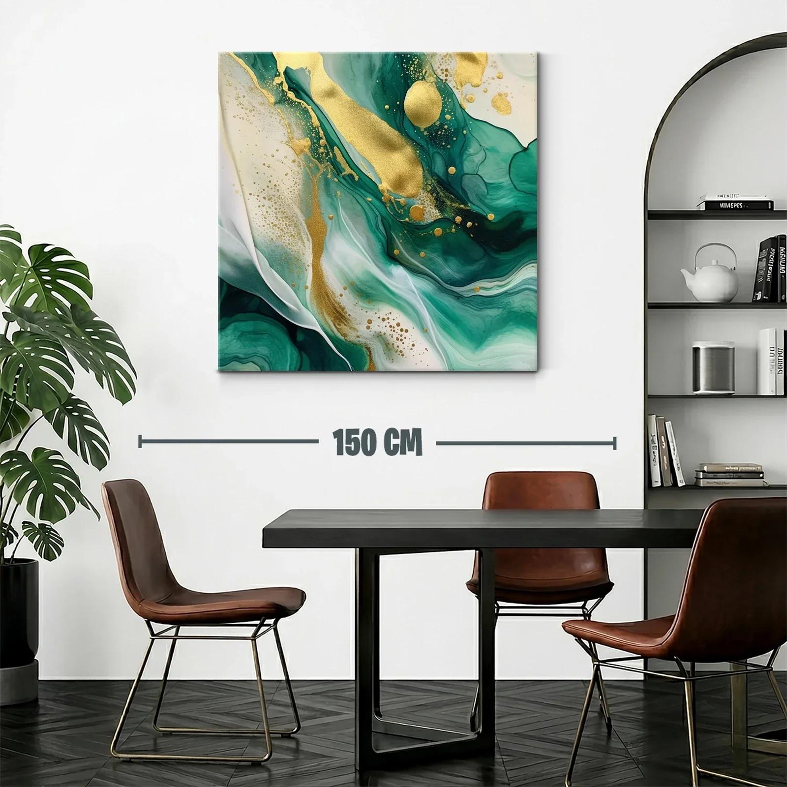 Cuadro Abstracto con Tonos Verdes y Detalles Dorados — miniatura 2