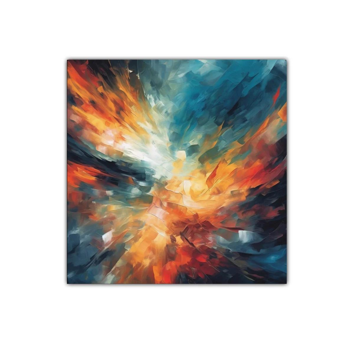 Cuadro abstracto con explosión de colores cálidos y fríos — miniatura 1