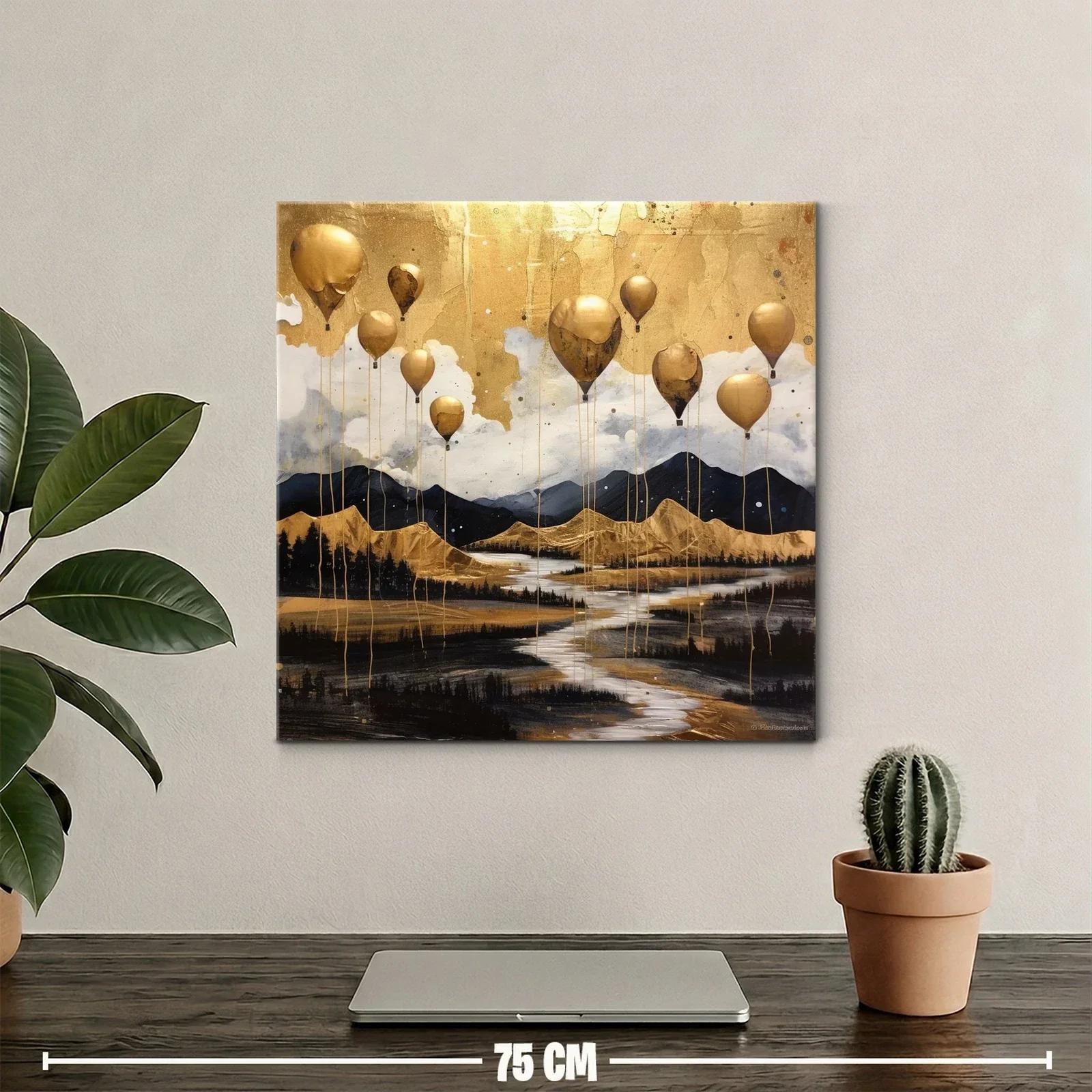 Paisaje de globos dorados sobre montañas azules — miniatura 2