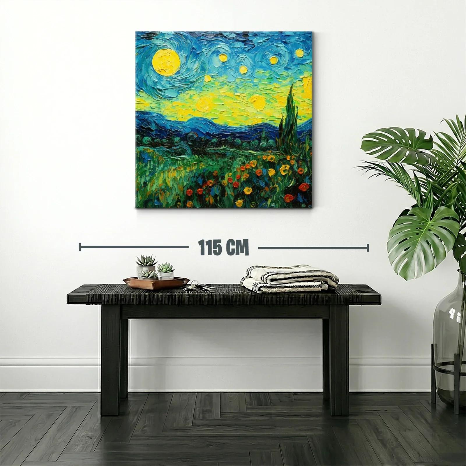 Paisaje nocturno vibrante con cielo estrellado y campo florido — miniatura 2
