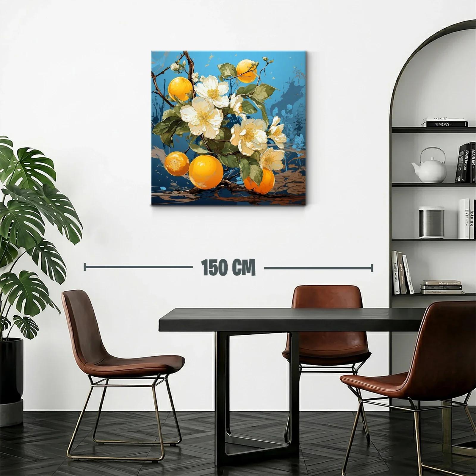 Flores blancas y frutas naranjas en fondo azul vibrante — miniatura 2