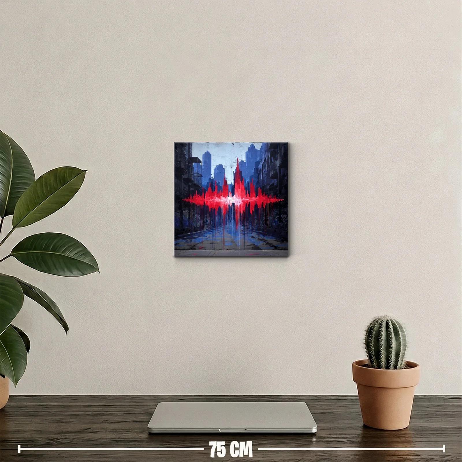 Impacto urbano con vibrante pulso rojo en paisaje gris — miniatura 2