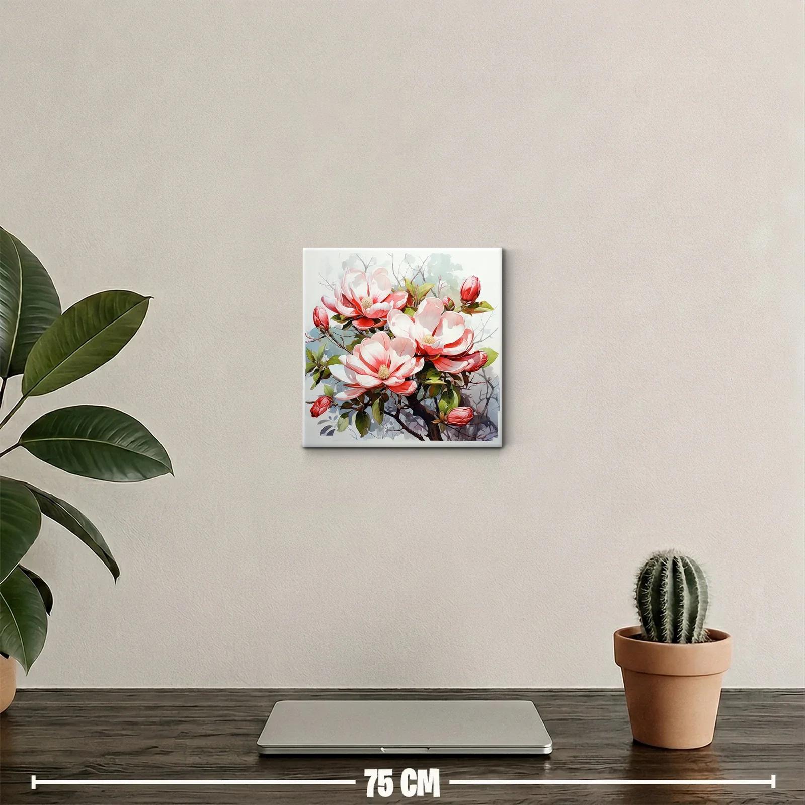 Cuadro decorativo con vibrantes flores de magnolia en tonos rosa y blanco — miniatura 2