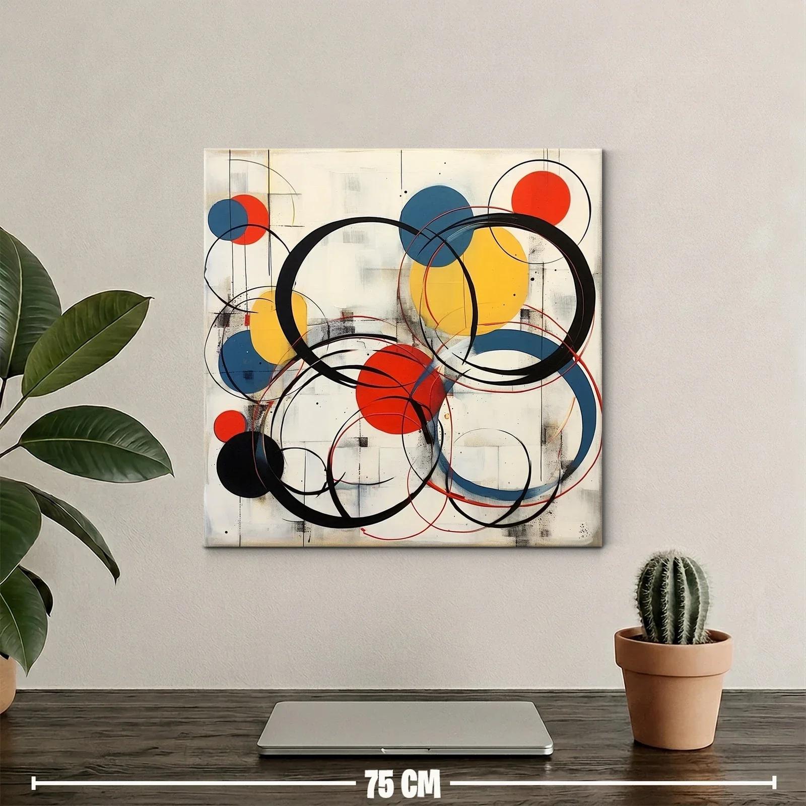 Cuadro abstracto con círculos en tonos cálidos y neutros — miniatura 2