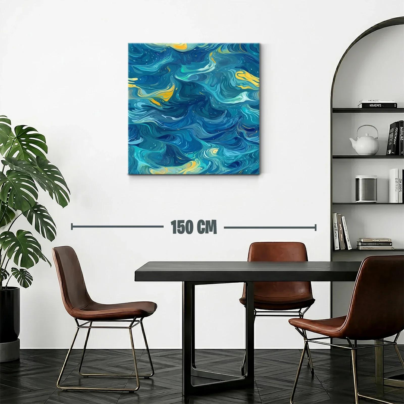 Cuadro abstracto con remolinos azules y toques amarillos — miniatura 2