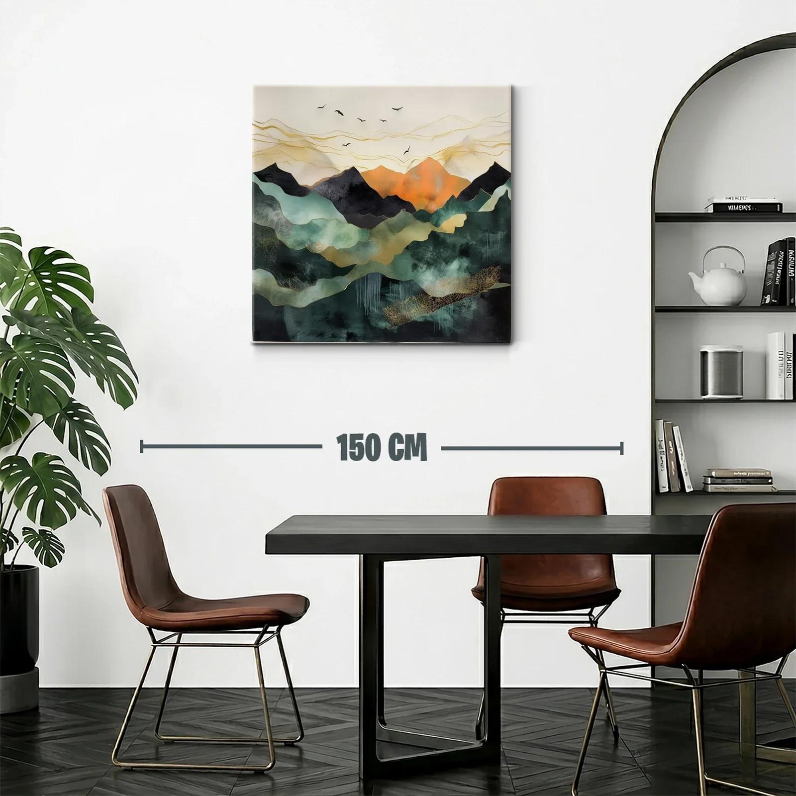Paisaje abstracto con montañas y aves en tonos cálidos — miniatura 2