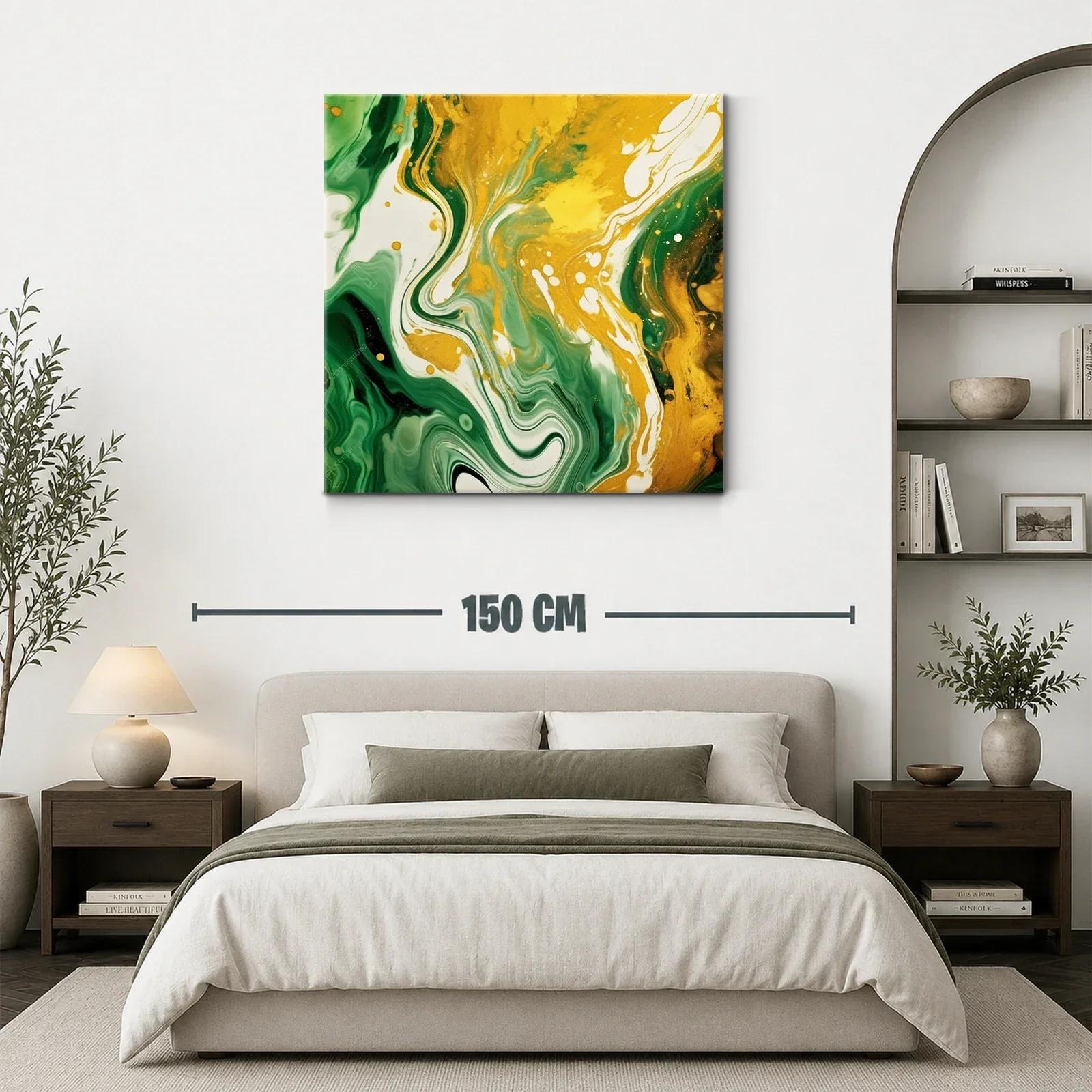 Cuadro abstracto en tonos verdes y dorados vibrantes — miniatura 3