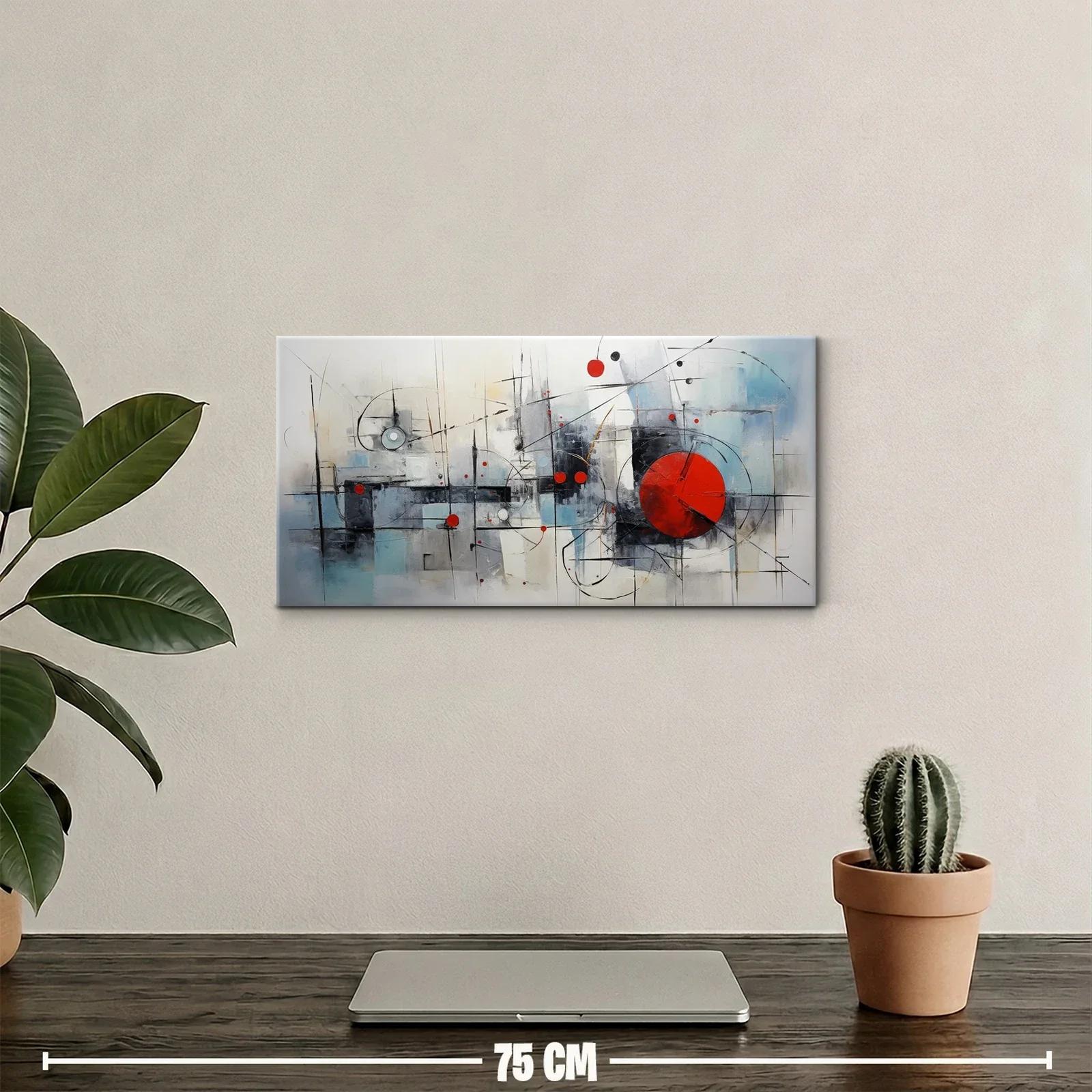 Cuadro abstracción geométrica con gran círculo rojo — miniatura 2