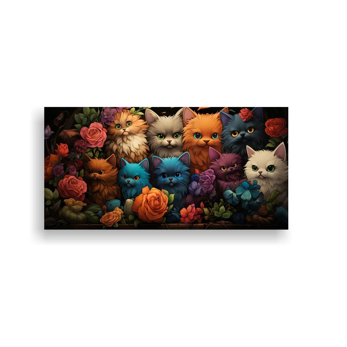 Cuadro gatos entre hortensias y rosas — imagen principal