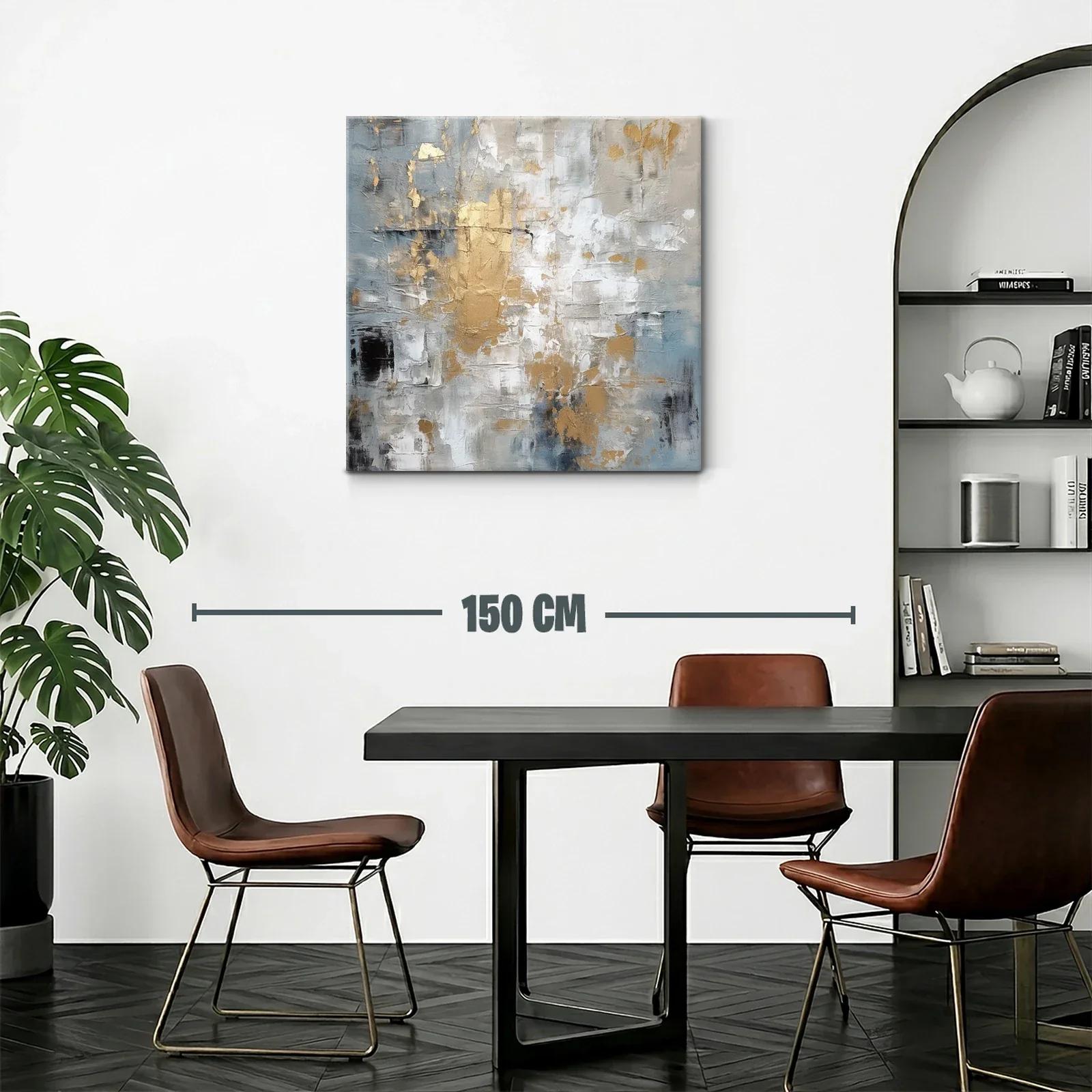Cuadro abstracto con tonos dorados y grises moderno — miniatura 2