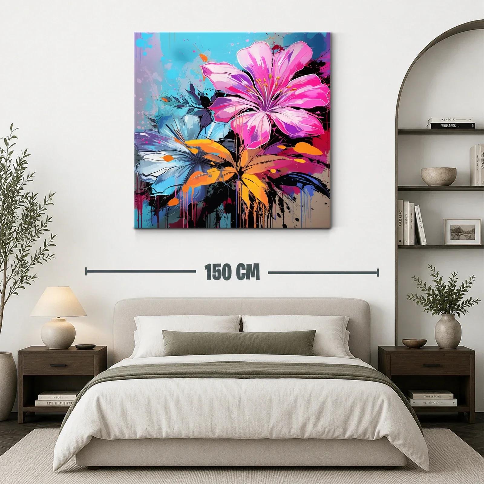 Cuadro vibrante con flores en tonos rosa y azul — miniatura 3