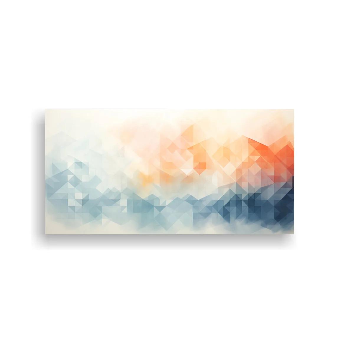 Cuadro paisaje geométrico abstracto en tonos coral y azul grisáceo — imagen principal