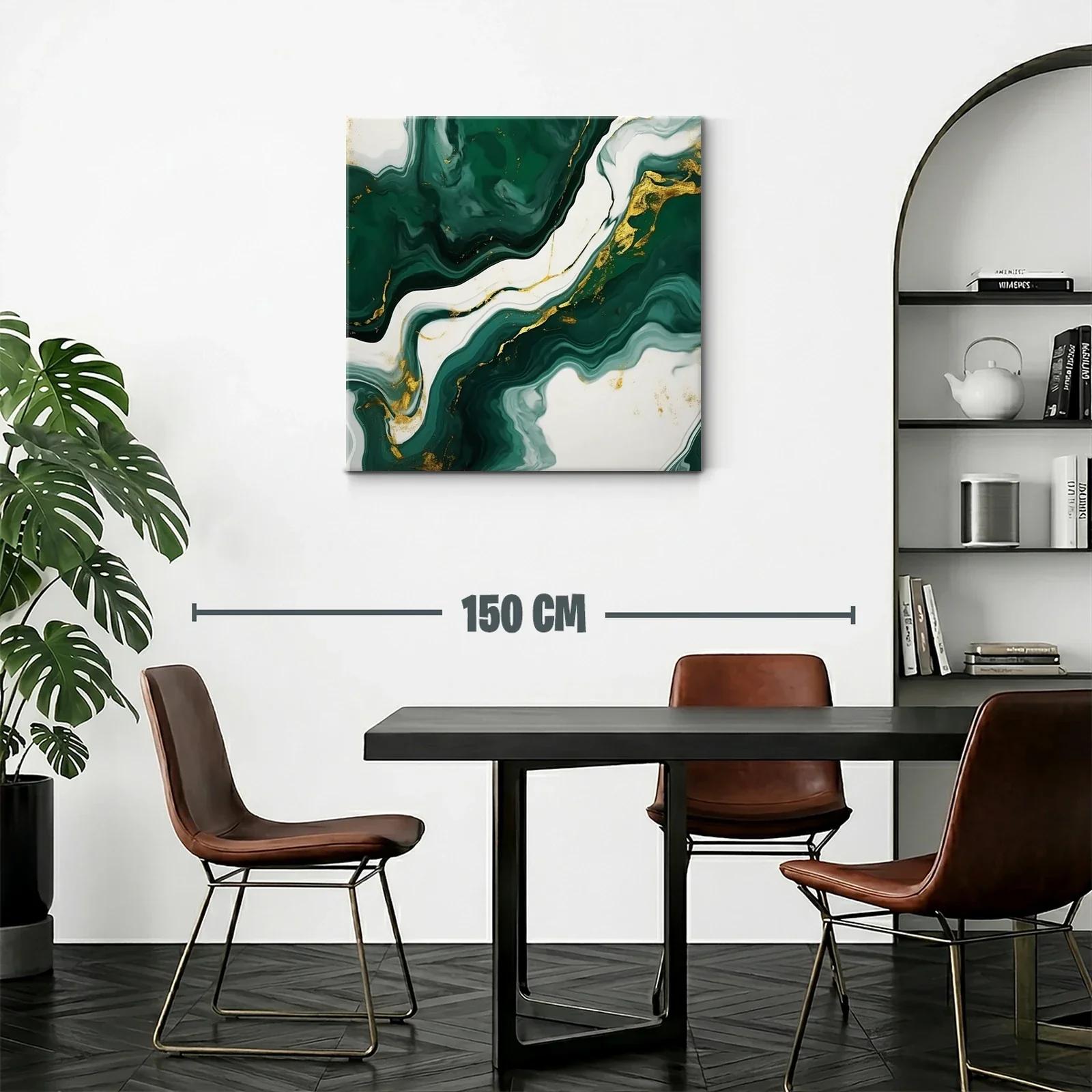 Cuadro abstracto con tonos verdes y detalles dorados — miniatura 2