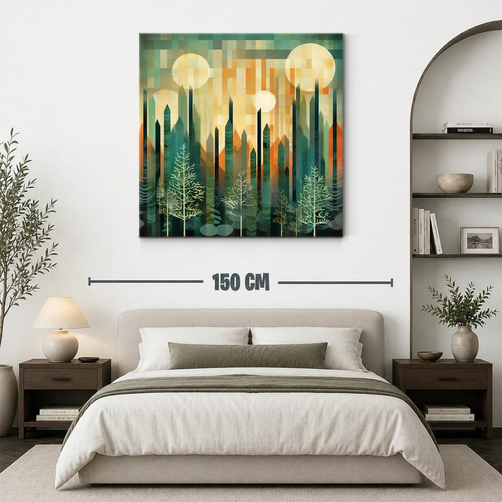 Paisaje geométrico de bosque y lunas brillantes — miniatura 3
