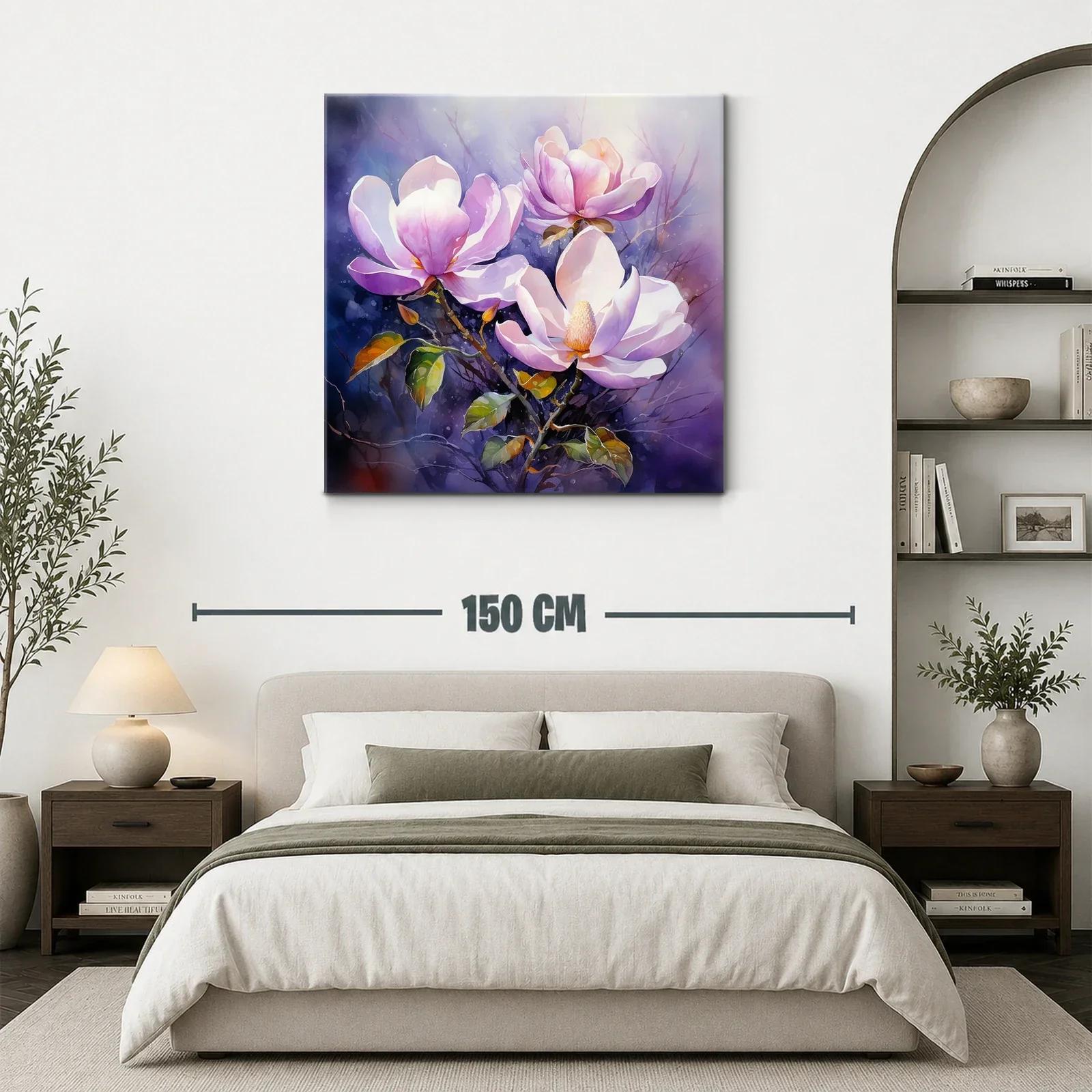 Cuadro con flores de magnolia en tonos lilas y verdes — miniatura 3