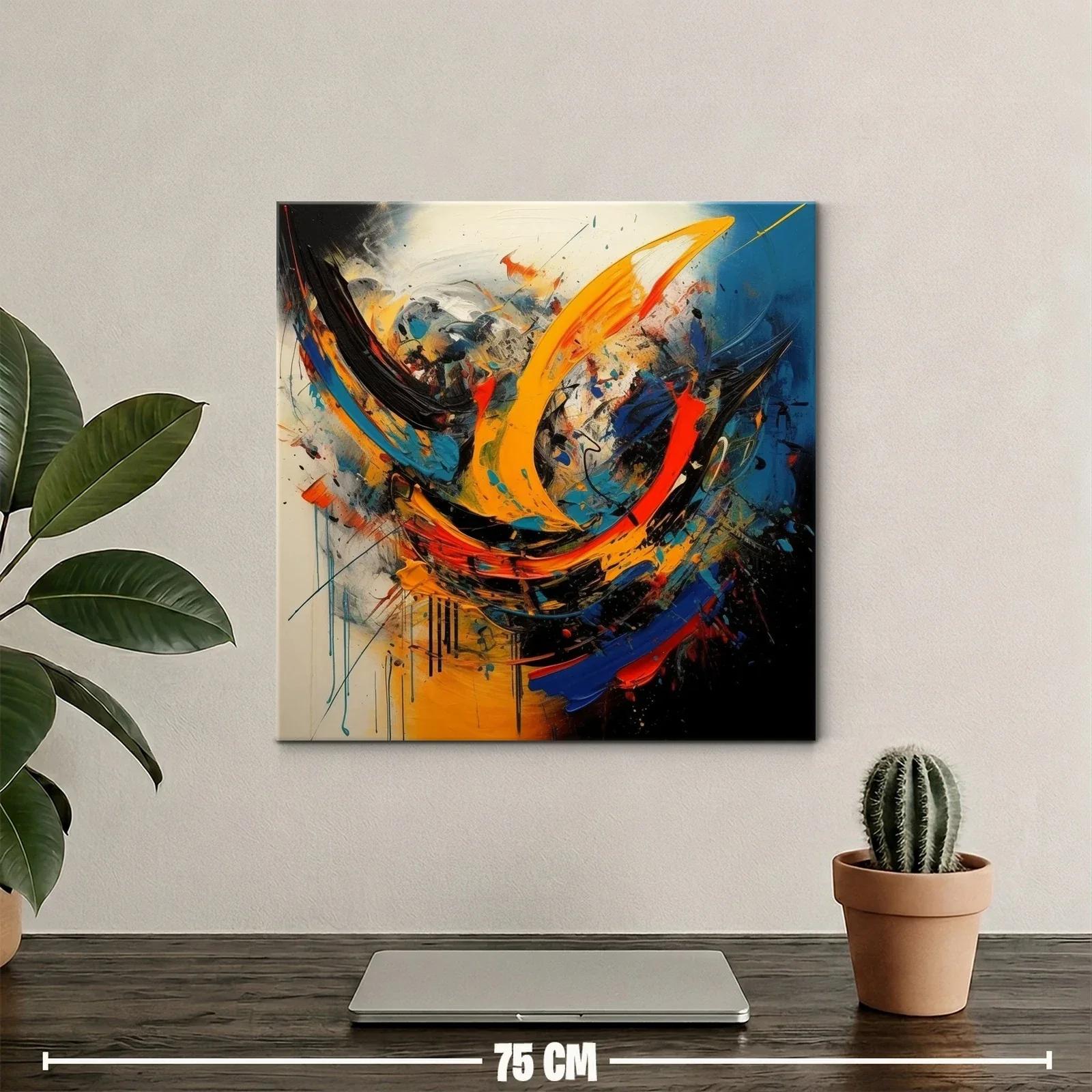 Cuadro abstracto con dinámicos trazos azules y amarillos — miniatura 2