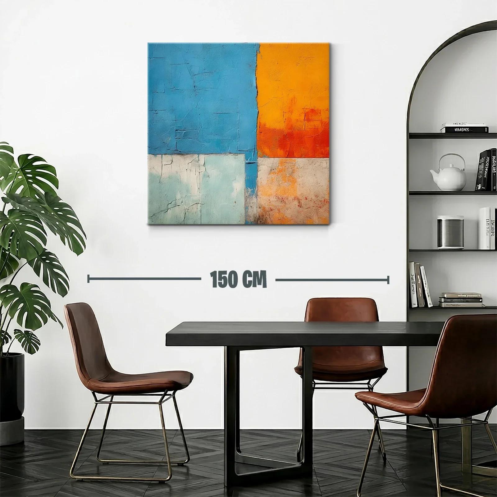 Cuadro abstracto con bloques vibrantes en azul y naranja — miniatura 2