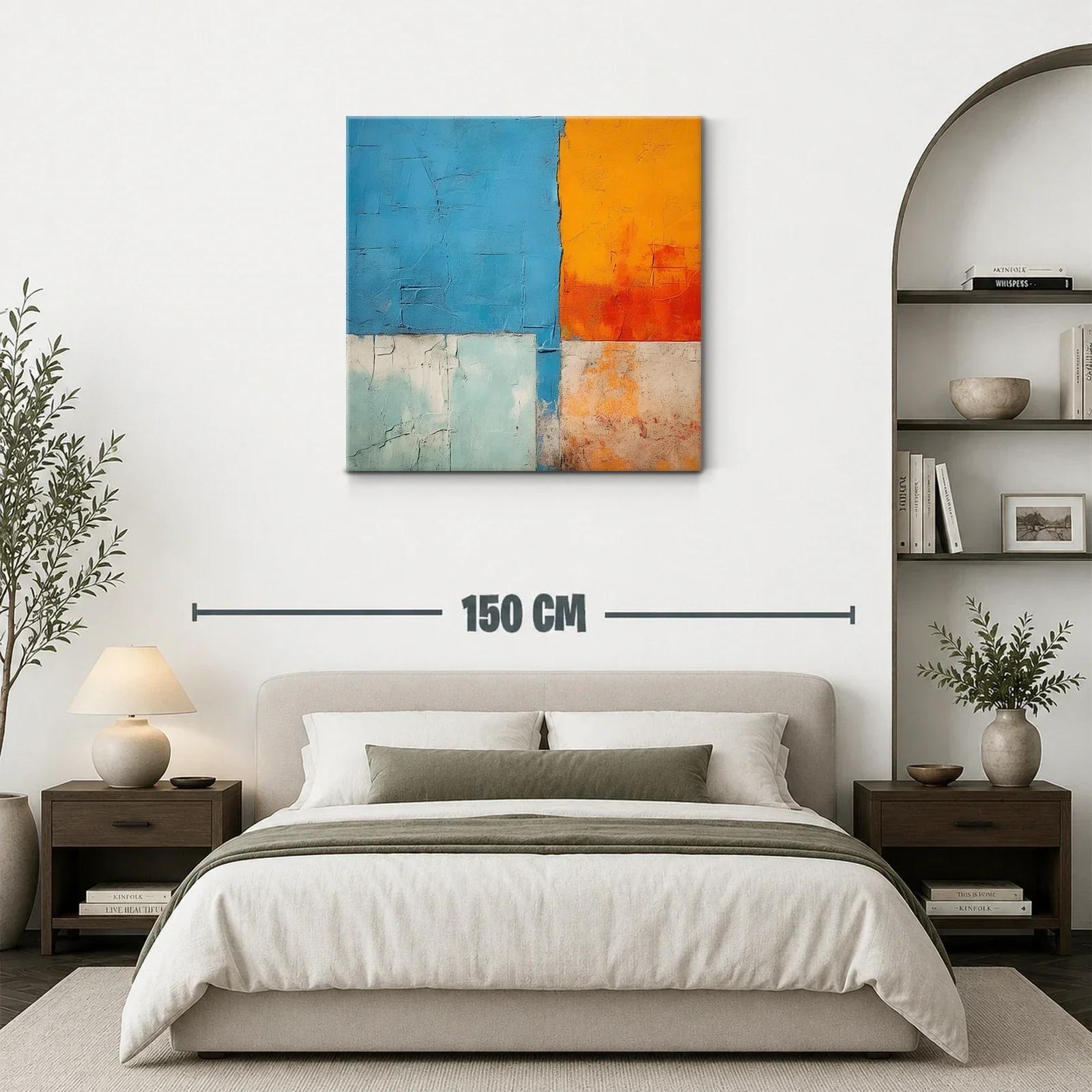 Cuadro abstracto con bloques vibrantes en azul y naranja — miniatura 3