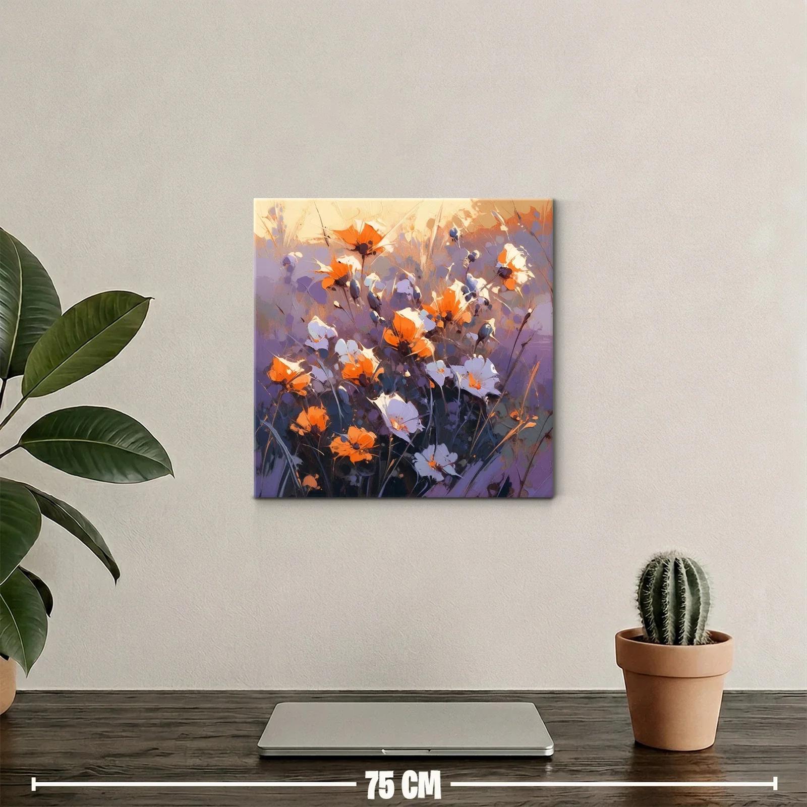 Cuadro floral con vibrante contraste de naranja y violeta — miniatura 2