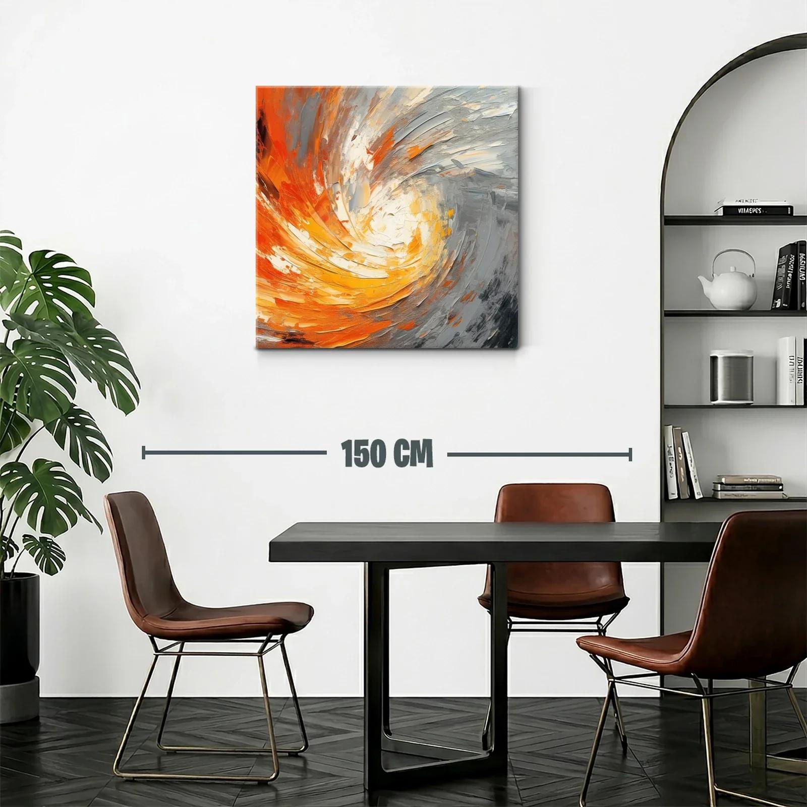 Cuadro abstracto con remolino en tonos cálidos y grises — miniatura 2