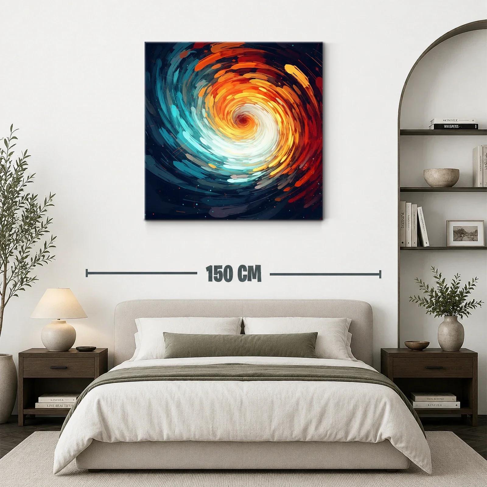 Cuadro abstracto espiral con tonos cálidos y fríos intensos — miniatura 3