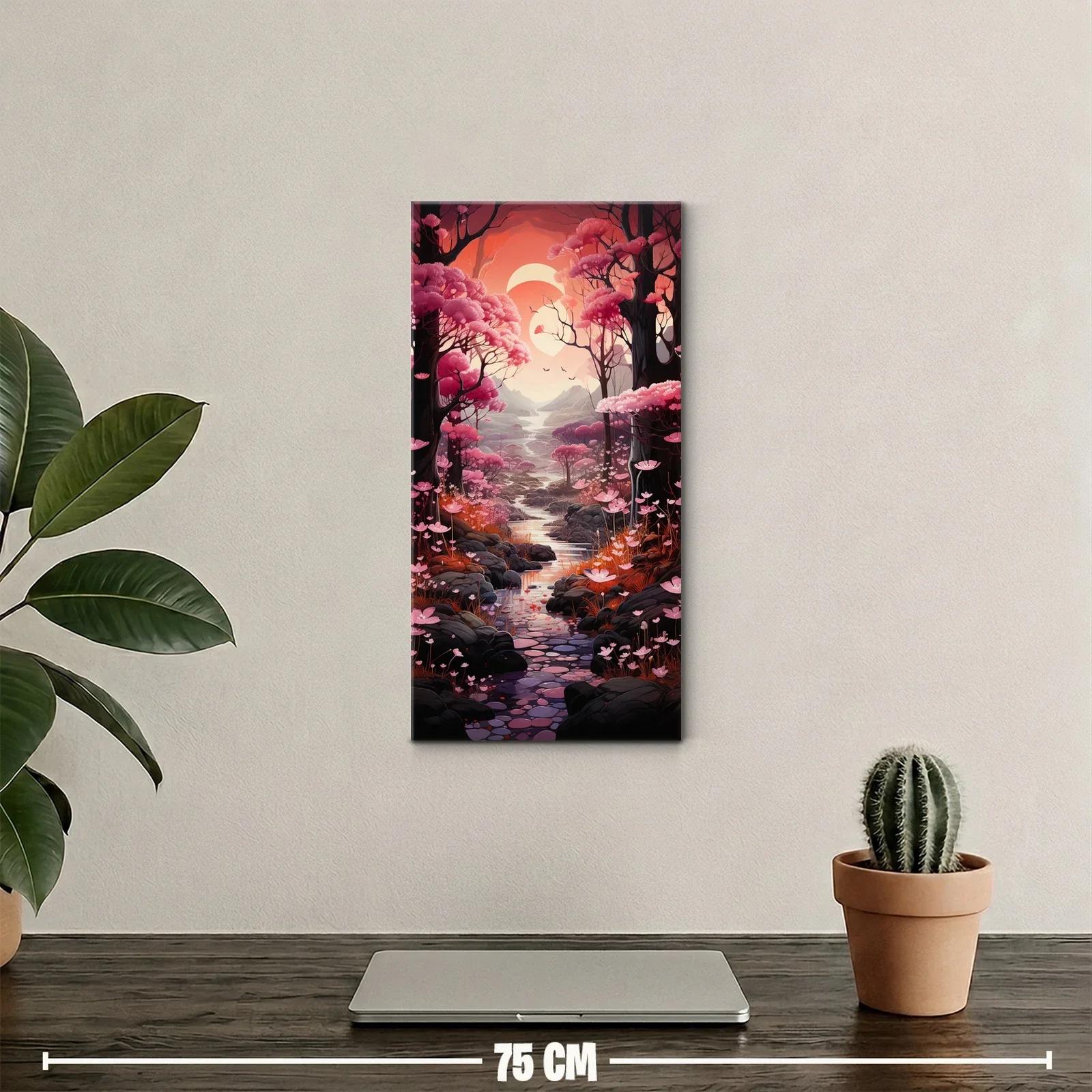 Cuadro bosque de cerezos en flor con arroyo y mariposas — miniatura 2