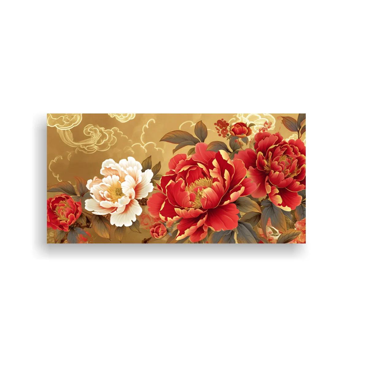 Cuadro peonías rojas con volutas decorativas — imagen principal